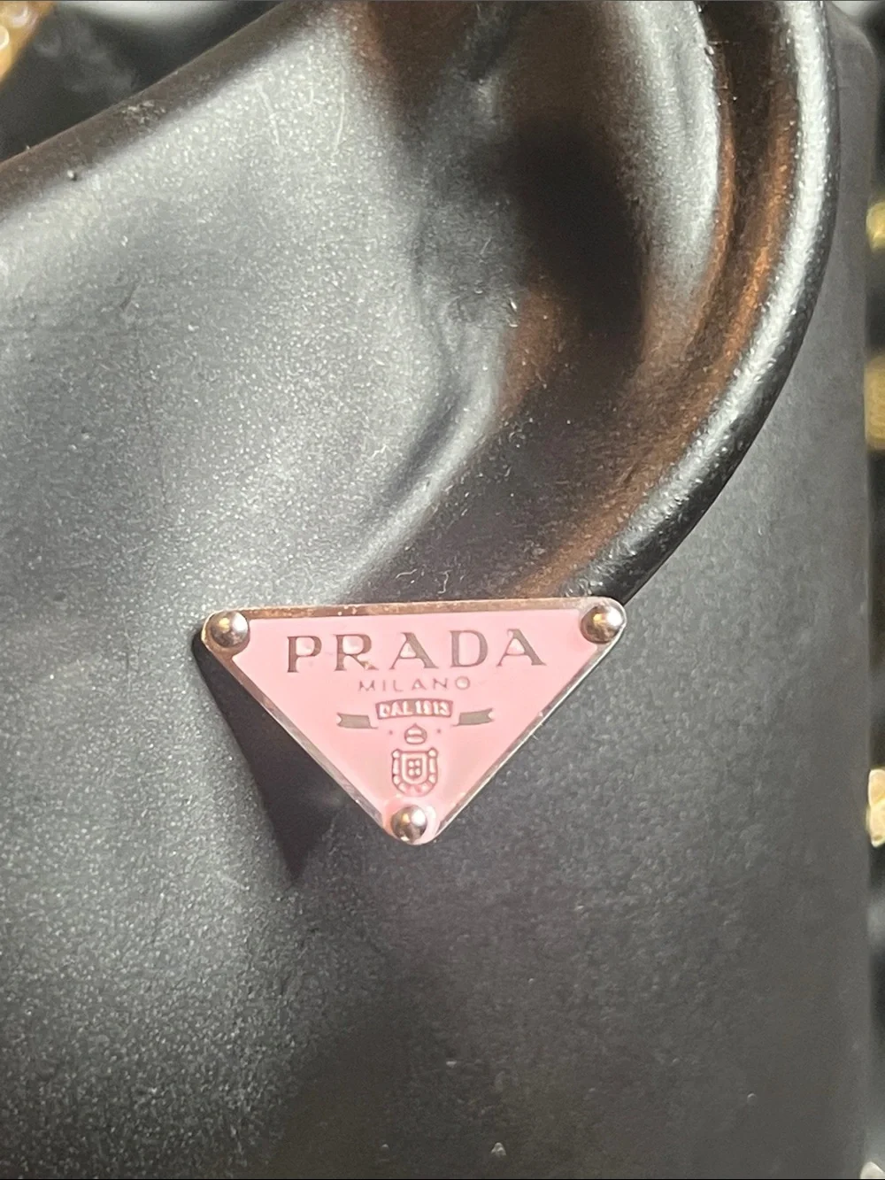 Up Cycled Pink Triangle Logo Stainless Steel Drop Earrings